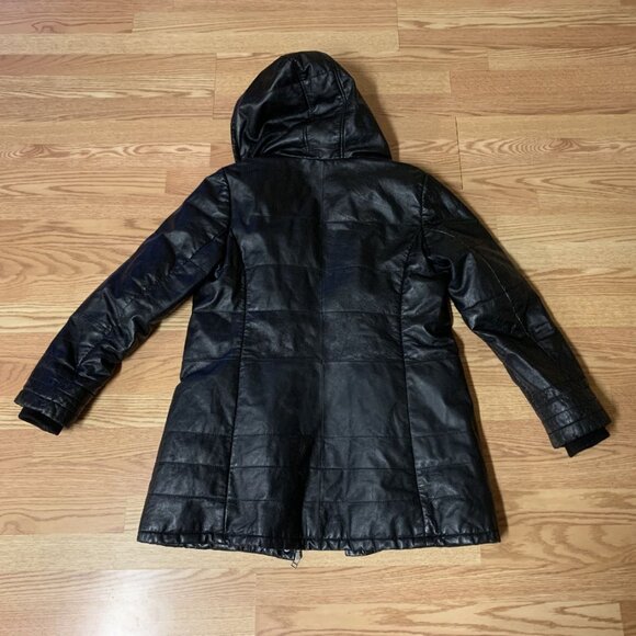 Danier Black Leather Winter Coat Size M-L - Picture 2 of 4